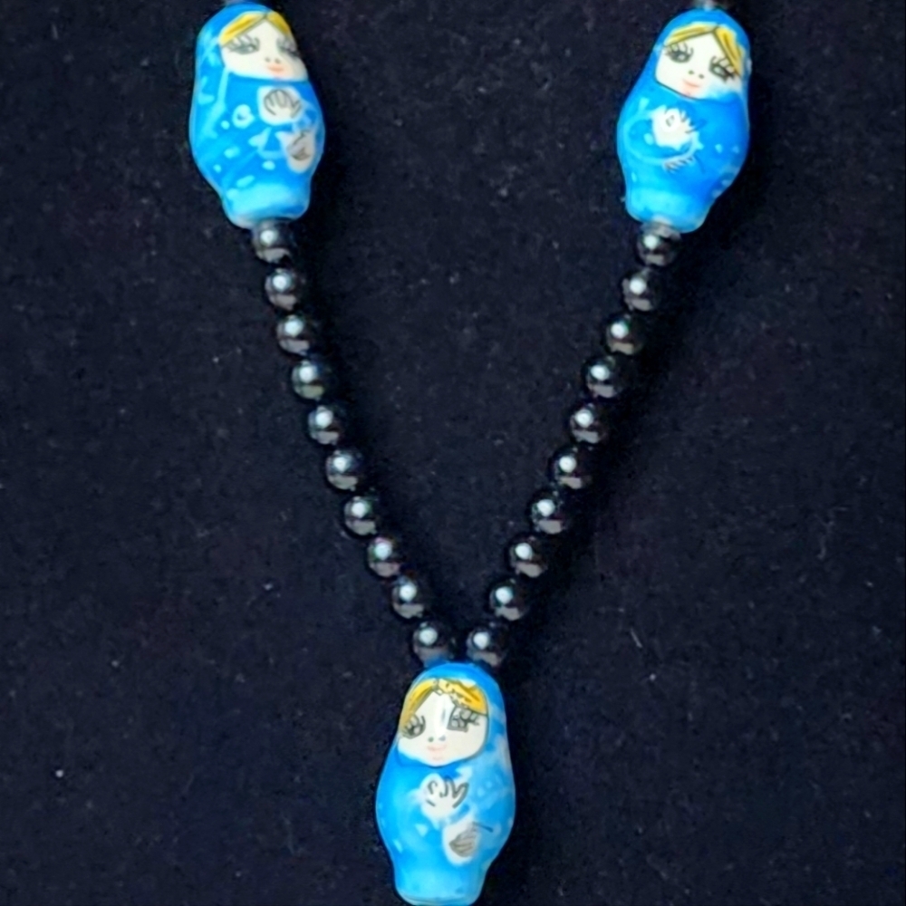 Nesting Dolls Glass Necklace 22" Long